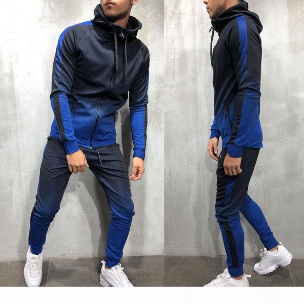 

mens tracksuit set gradient zip up hoodie bottoms jogging joggers gym sweats slim fit, Gray