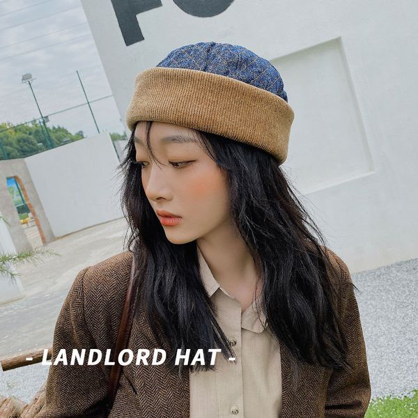 

winter docker cap brimless hat breathable beanie hats denime wool retro adjustable literary landlord sailor cap hip hop hat, Blue;gray