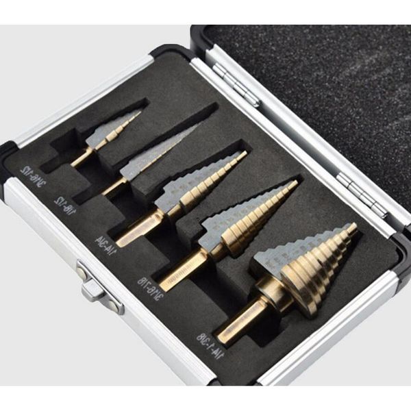 

5pcs step cone drill set drill bits for metal tool box hole cutters power cones hss high speed steel multi wmtana bdenet