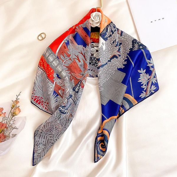 

luxury twill silk scarves for women print kerchief hand rolled neck scarf female 90*90cm fashion shawls scarfs for ladies winter1, Blue;gray