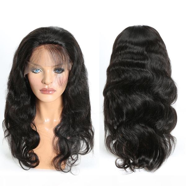 

100% 10a grade unprocessed virgin remy human hair long natural color body wave full lace wig most popular for women, Black;brown