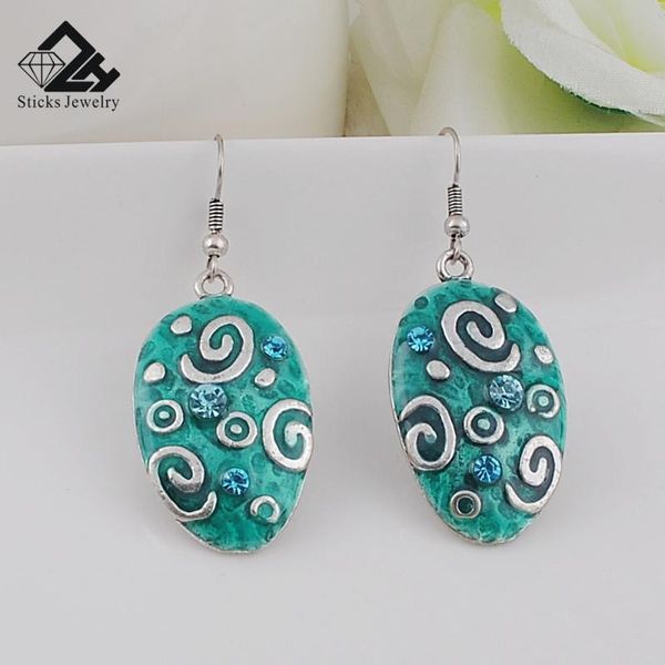 

enamel retro style zinc alloy trendy earrings antique silver plated