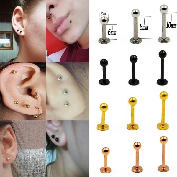 

1pcs 18g/16g 316l surgical steel ball labrets stud ring ear tragus cartilage ball lip ring earrings body piercing jewelry q bbyqtx, Silver