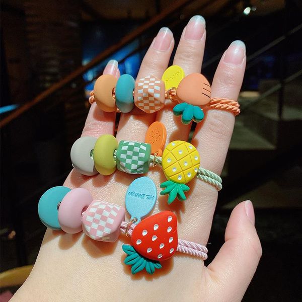 

hair accessories cute fruit geometric rope colorful strawberry cherry bead ponytail holder for women girls kid elastic tie