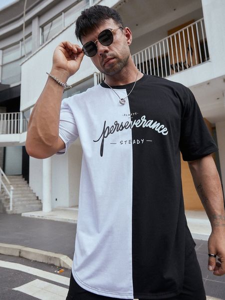 

extended sizes men letter graphic two tone tee p5zy#, White;black