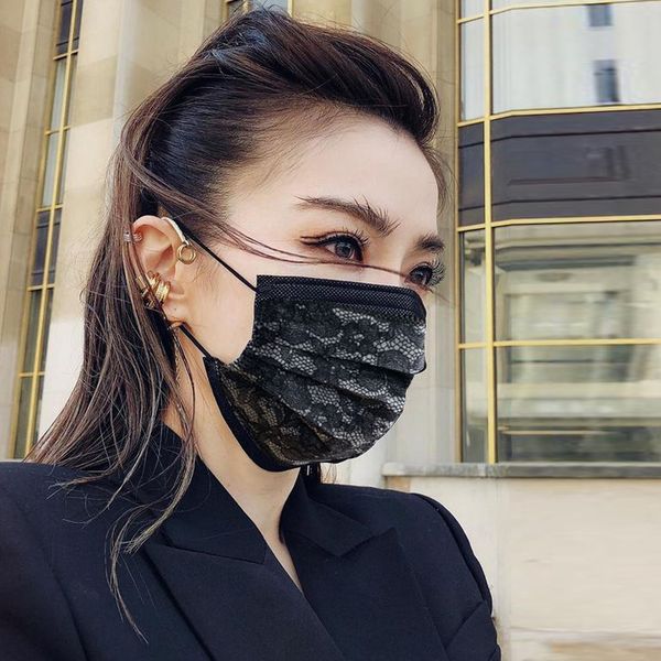 

adults 2021 designed for lace disposable non woven face mouth mask anti dust fashion outdoor cycling pm2.5 masks fy0105