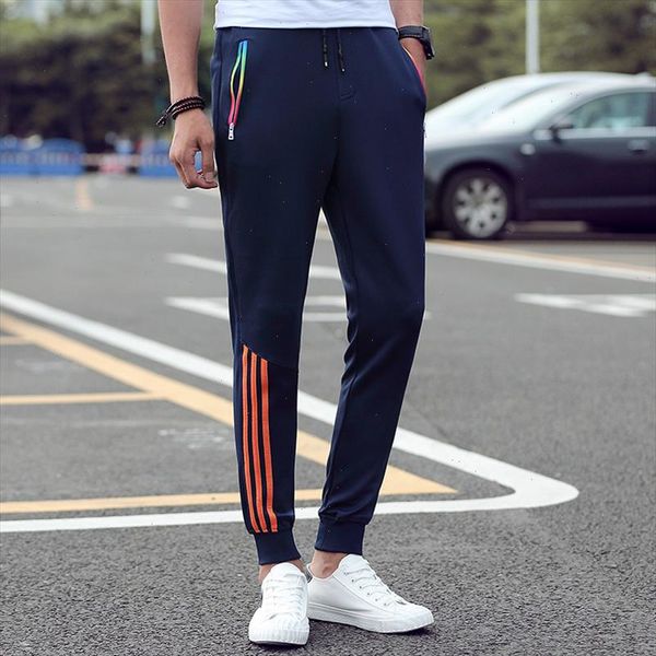 

mens casual pants 2021 autumn trousers men pants slim fit sweatpants cotton jogger striped bodybuilding gyms pants sportswear, Black