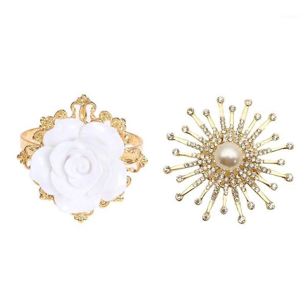 

napkin rings 12pcs upscale exquisite ring pearl crystal metal buckle holder & resin rose white table kitchen1