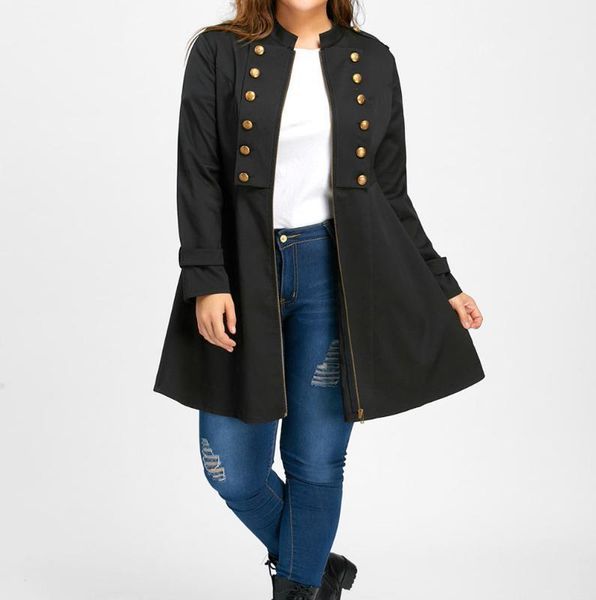 

women fashion plussize vintage longline coat double breasted flare windbreaker trench casual outwear office autumn oversize1, Tan;black