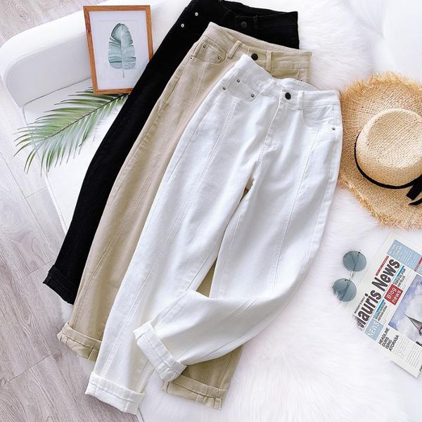 

spring autumn high waist women crop harem trousers solid peg leg pants casual workwear carrot cotton pants1, Black;white