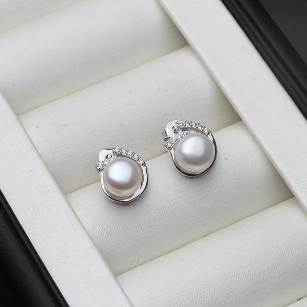 

stud 2021 real 925 sterling silver fine small natural freshwater pearl earrings for women birthday gift, Golden;silver