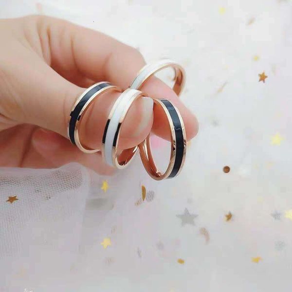 

factorync14tiktok, new white and simple drip black ring, lovers, rose gold titanium steel ring accessories, Silver