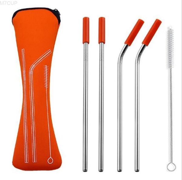 

stainless steel outdoor metal sets bent straws brush set with silicone cover kitchenr drinking straw dhc99