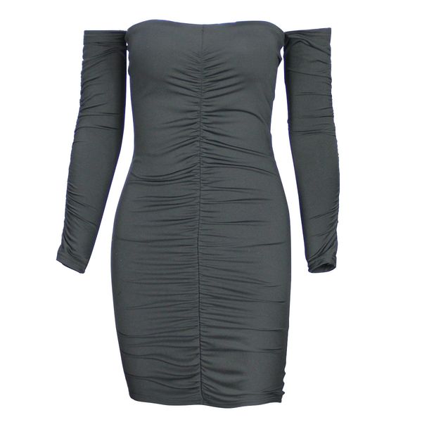 

womens fashion dressword collar ladies dress long sleeve pleated bag hip skirt xl 7ve1arnudd, Black;gray