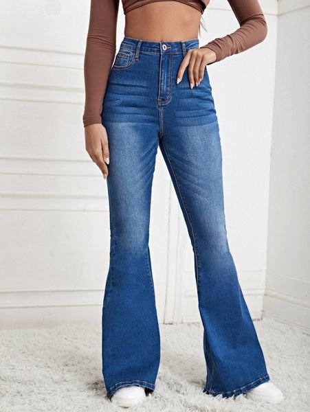 

washed flare leg jeans m8pb#, Blue