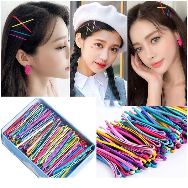 

25-50pcs/box metal candy color cartoon hair clip for women girls hairpins kids headwear women hair accessories styl qylhdo, Black;brown