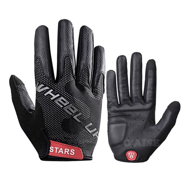 

cycling gloves breathable pu pad shock-absorbing anti-slip touch recognition full finger st04, Black
