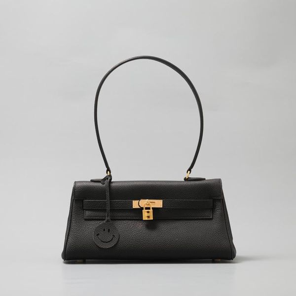 

high-end custom 2020 autumn and winter new kelly bag elephant gray underarm shoulder kelly leather elegant tide womens bag, Black;red