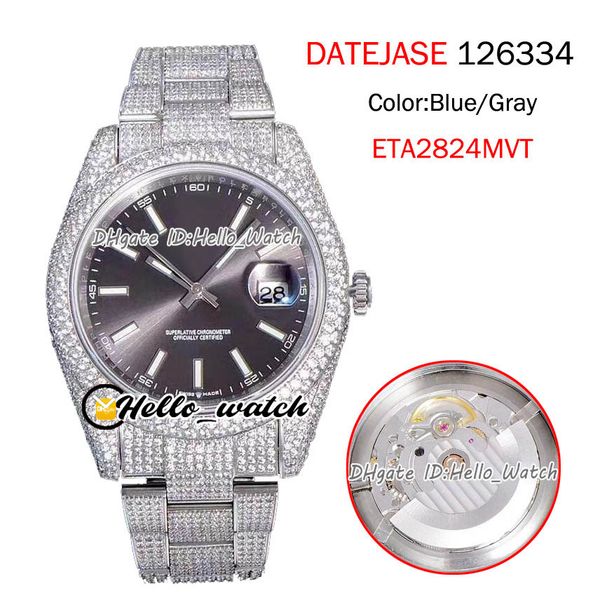 

новый 41 мм серый циферблат 126334 126333 seagull eta 2824 автоматические мужские часы stick mark 904l стальные алмазные браслеты gents часы, Slivery;brown