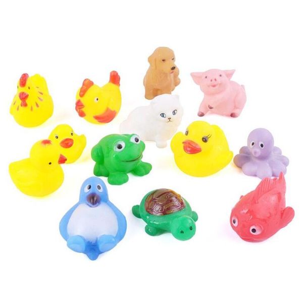

12 cute animal swimming water toys colorful and soft rubber float squeezing sound baby shower toy