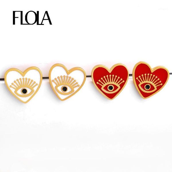 

stud flola enamel evil eye red heart earring for girls statement love earrings greek jewelry brinco olho grego ersr441, Golden;silver