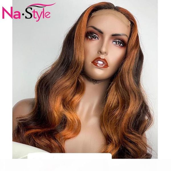 

ginger lace frontal wig pre plucked honey blonde 360 highlight lace frontal human hair wigs for women body wave wig 130 remy, Black;brown