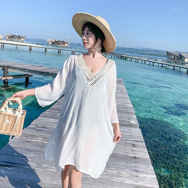 

women's swimwear special offer v-neck long sleeve beach jacket seaside holiday bathing suit bikini outdoor shirt goddess1, White;black