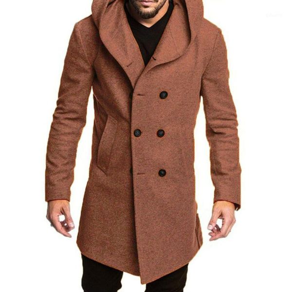 

men fashion woolen coat hooded a line double-breasted casual business windbreaker oversized outwear spring new overcoat african1, Black