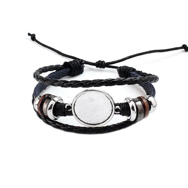 

blank factory7at6leather multi bangle bracelet fashion diy layer base fit 20mm round p glass cabochon setting bezel