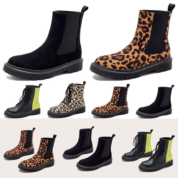 

new fashion womens boots balck leopard green color matching slip-on thick flat bottom winter boot lace-up booties outdoor 35-40