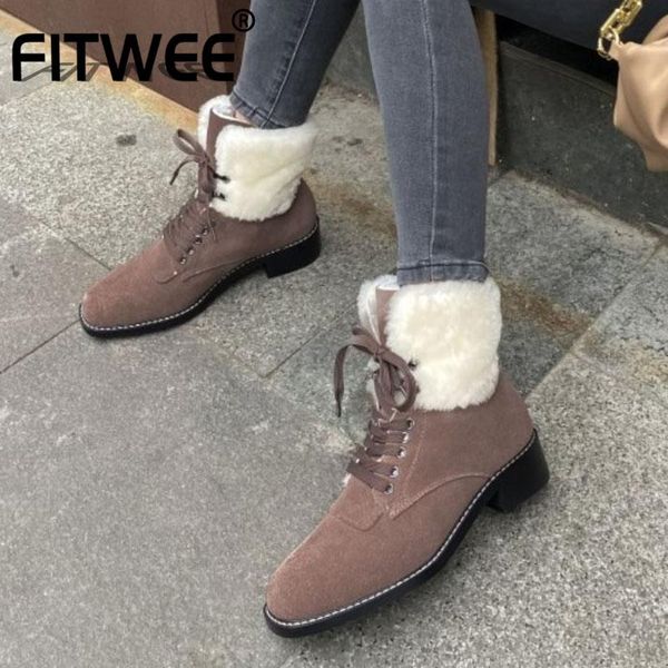 

boots fitwee real leatehr snow women cross strap high heel winter shoes woman warm fur ankle boot lady footwear size 34-41, Black