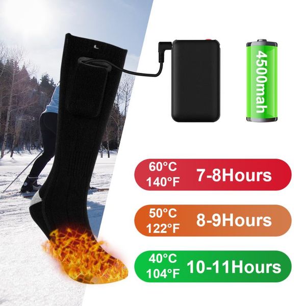 

winter thermal heated socks 4500mah big capacity power bank warm sock water resistant double layers outdoor sport equipment, Black