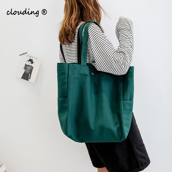 

candy color women's shoulder bag simple large capacity canvas bag shopping tote japanese fashion sweet handbag for ladies