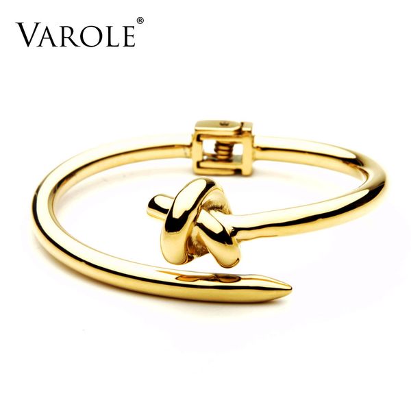 

varole trendy nail knot stainless steel cuffs bracelets noeud gold color bangle bracelet for women manchette bangles pulseiras 201209, Black