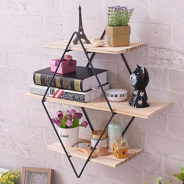 

wooden iron wall shelf wall mounted storage rack organization for kitchen bedroom home decor kid room diy decoration holder1