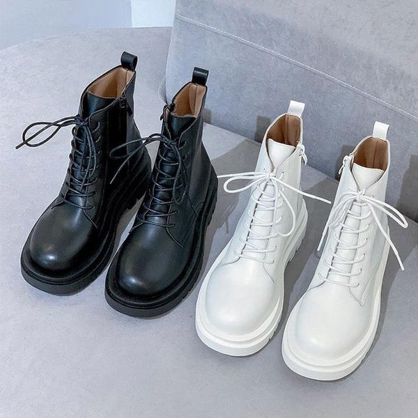 

boots women ankle pu patent leather zipper ladies no-slip chunky heel army platform women's short boot shoes female, Black