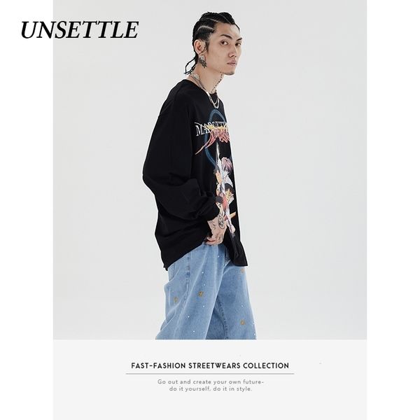 

autumn men/women japanese oversized long sleeve graphic harajuku print anime eva hip hop streetwear t-shirt cotton 201203, White;black