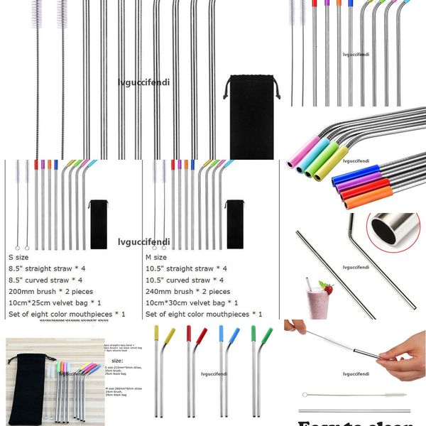 

stainless steel brush cleaning reusable drinking metal straws with 8 silicone set of 10.5 8.5 inchoutlethjk8