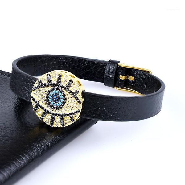 

2020 exquisite lucky eye gift leather charm bracelet punk wind with lucky eye cubic zircon luxurious for female party jewelry1, Golden;silver