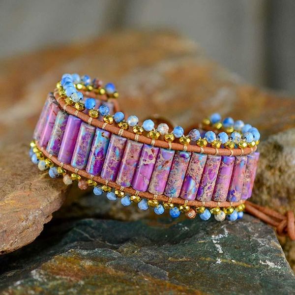 

boho ювелирные изделия кожаный браслет император камень новые браслеты для женщин оптом, Golden;silver
