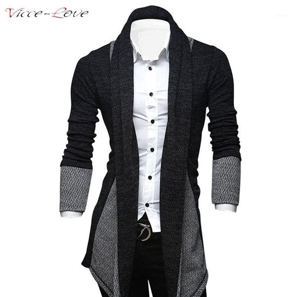 

wholesale- men's gray knitted jacket atumn winter large size medium length trench coat men's casual coat overcoat gabardina larga, Tan;black