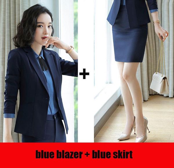 

women double-button blazer jacket and slim skirt 2 pieces set female office business formal uniforms skirts suits plus size, White