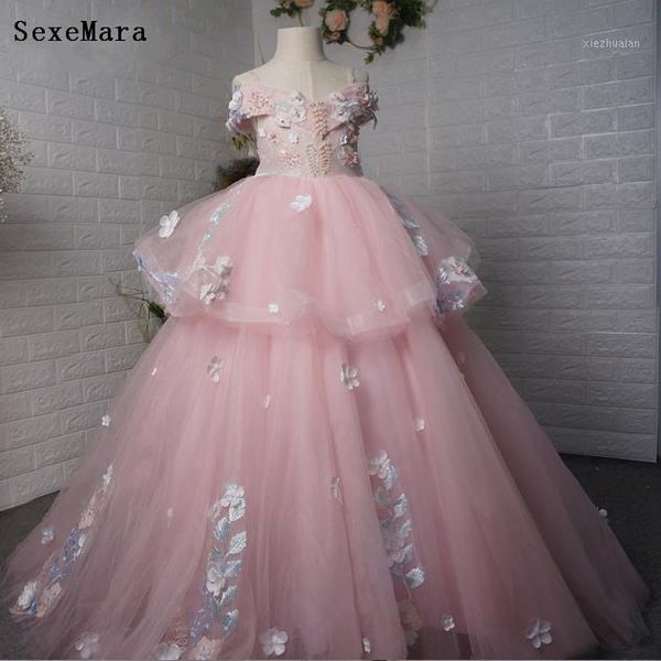 

girl's dresses flower girls dress straps 3d flowers lace formal holly communion party children prom gown custom made1, Red;yellow