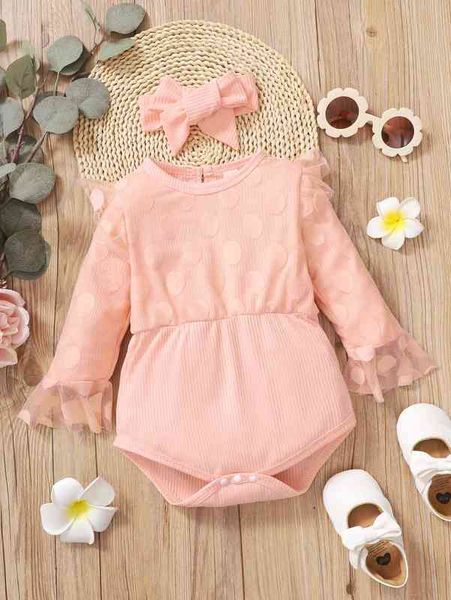 

baby contrast polka dot mesh flounce sleeve bodysuit & headband she, Blue
