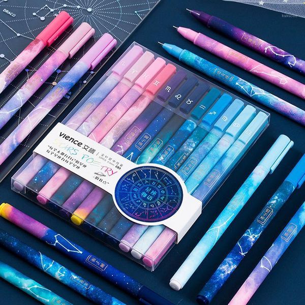 

12 pcs/box constellation gel pen 0.5mm cute pens for office school student writing pens black stationery supplies gel pen set1