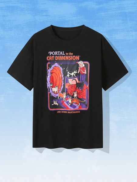 

romwe x stevenrhodes letter & cat graphic tee e6sr#, White