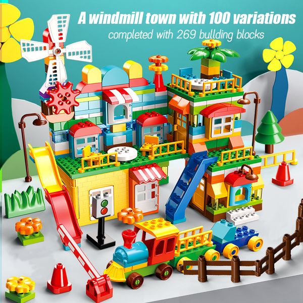 

latest engineer build building block house city castles compatible slides amusement parks duploed train children gift