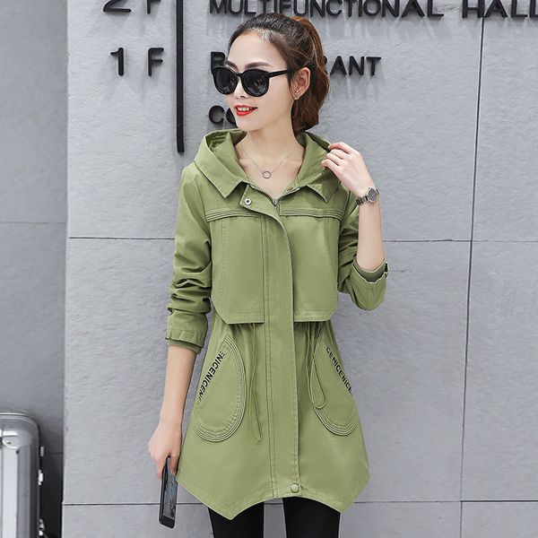 

2021 new spring korea thin coat style ladies coats with hoodie trench outwear female student casual jacket wxf104 tnv9, Tan;black