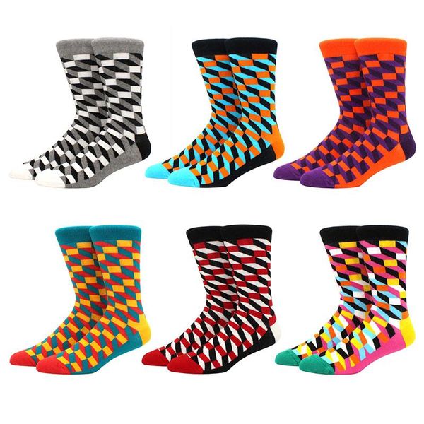 

6 pairs men socks cotton casual personality design funny hip hop streetwear happy socks for men woman big size socks 300 colors wmtmez, Black