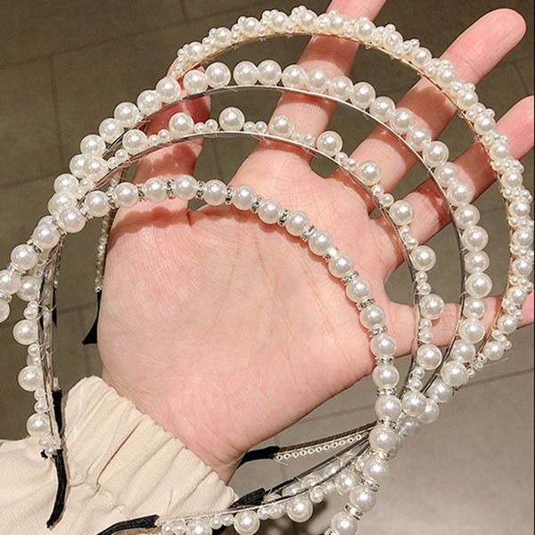 

new women elegant full pearls simple hairbands sweet headband hair hoops holder ornament head band lady fashion hair accessories, Black;brown